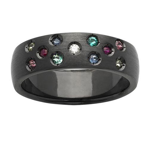 Black Zirconium Ring with Multiple Gemstones