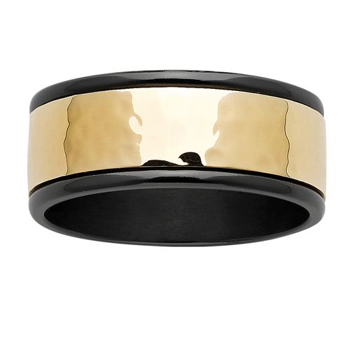 Black Zirconium Ring with Hammered Gold Inlay