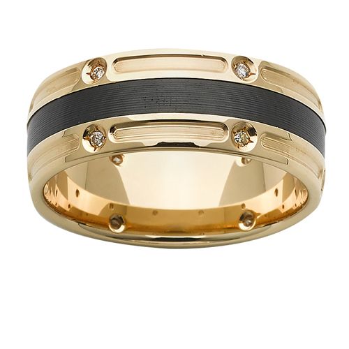 Gold Ring with Diamonds and Black Zircon Inlay