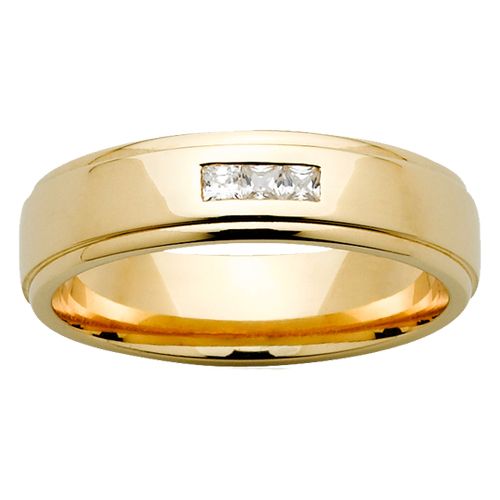 gold-rings, all-mens-rings - Yellow Gold Wedder with 3x princess cut stones