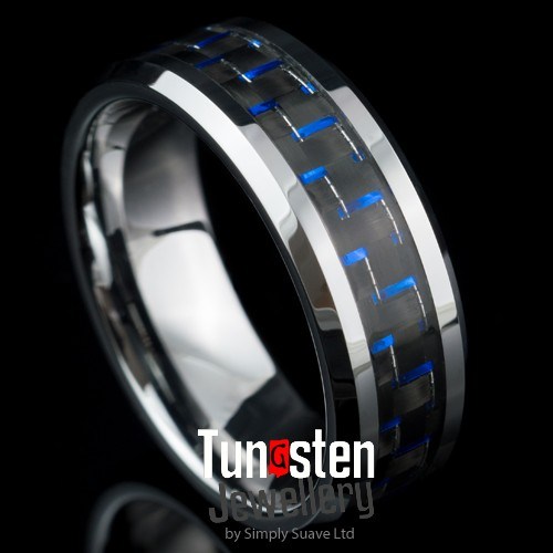 Blue Carbon Fiber Tungsten Ring