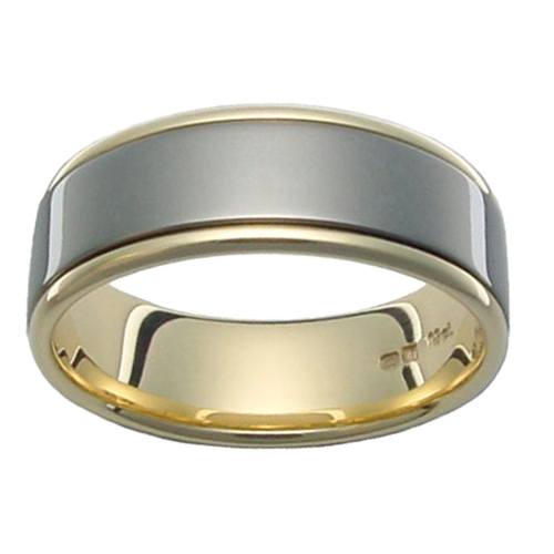gold-rings, titanium-rings, mens-wedding-rings, all-mens-rings - Polished Raised Centre Two Tone Titanium Ring