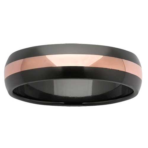 mens-wedding-rings, gold-rings, black-zirconium-rings, all-mens-rings - Rose Gold Inlaid Black Zircon Ring