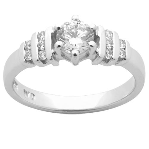 engagement-rings - White Gold Solitaire and Bar set Side Engagement Ring
