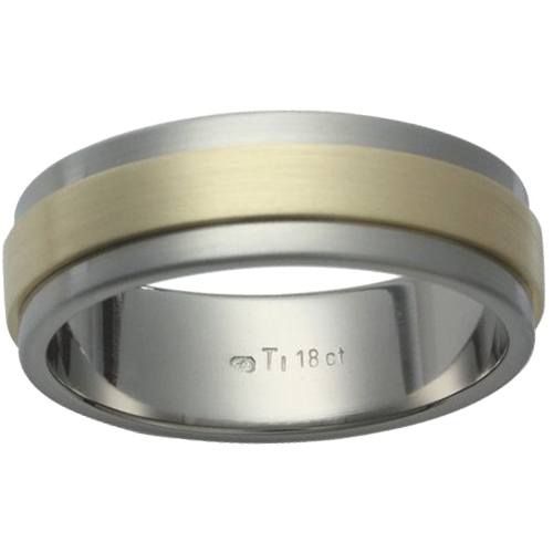gold-rings, titanium-rings, mens-wedding-rings, all-mens-rings - Titanium Gold Raised Centre Band