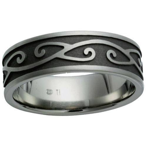 titanium-rings, mens-wedding-rings, all-mens-rings - Titanium Koru Patterned Ring