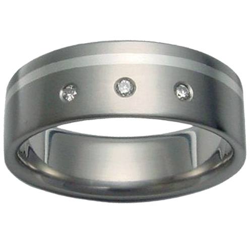 gold-rings, titanium-rings, mens-wedding-rings, all-mens-rings - Titanium Sterling Silver and Diamond Ring