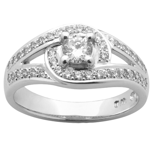 engagement-rings - Solitaire and Side Swirl Diamond Engagment Ring