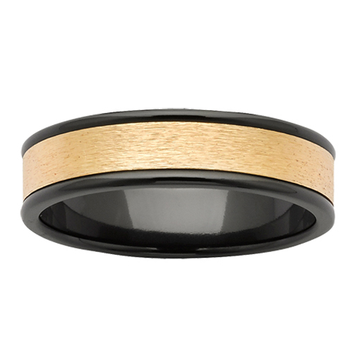 mens-wedding-rings, gold-rings, black-zirconium-rings, all-mens-rings - Wide Gold Inlay Zirconium Black Ring