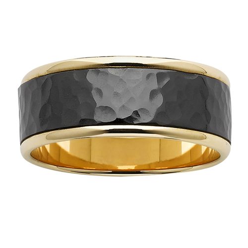 Gold Ring with Hammered Black Zircon Inlay