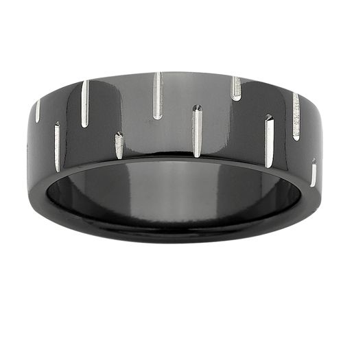 Blade Pattern Black Zirconium Ring